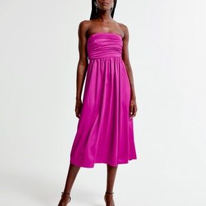 Abercrombie & fitch Ruched Strapless Midi Dress in pink